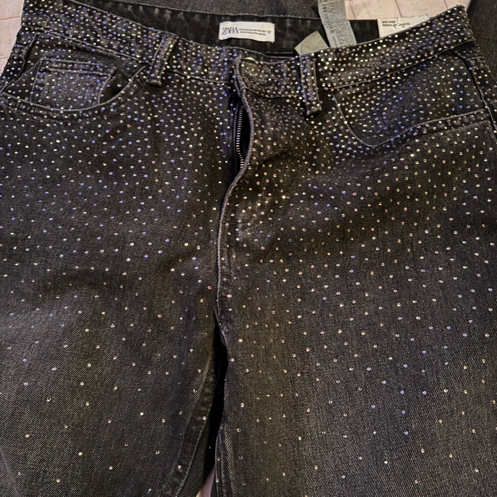 Zara Black Denim with Silver Studs